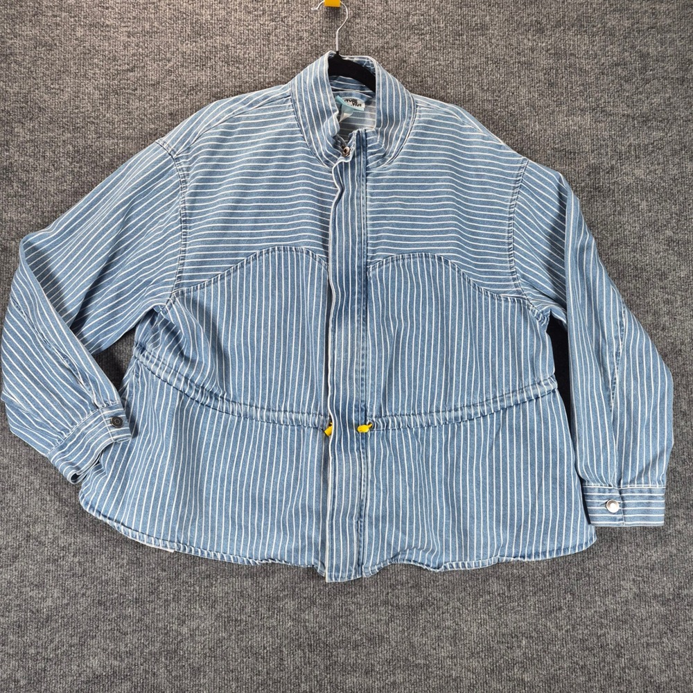 Future Collective Jacket Striped Utility Drawstring 1X Blue Women